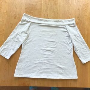 LOFT fitted off shoulder white ¾ length top